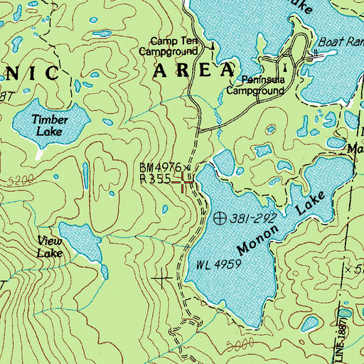 Topographic Map of Monon Lake Recreation Site, OR