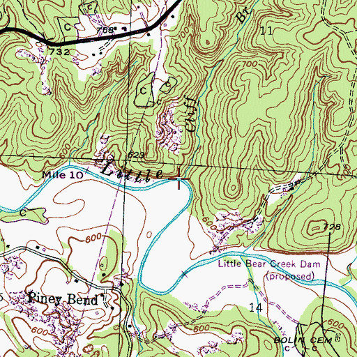 Topographic Map of Cliff Branch, AL
