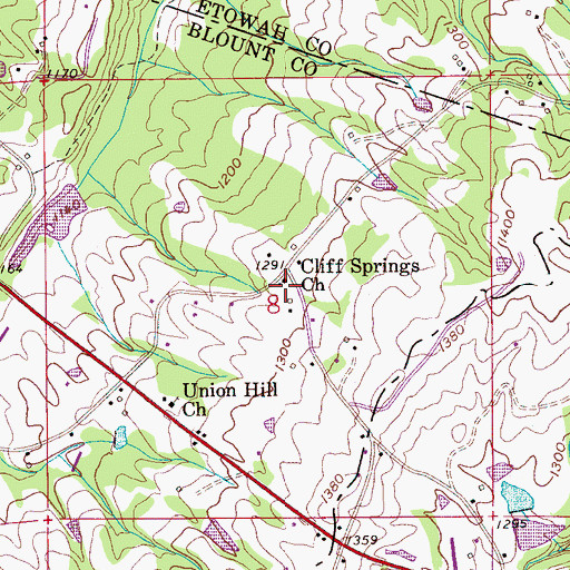 Topographic Map of Cliff Springs Church, AL
