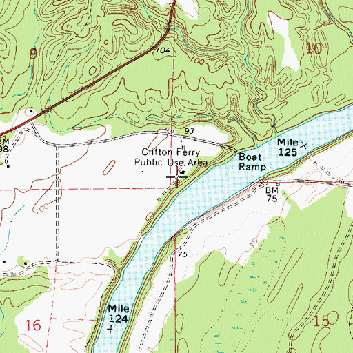 Topographic Map of Clifton Ferry Public Use Area, AL