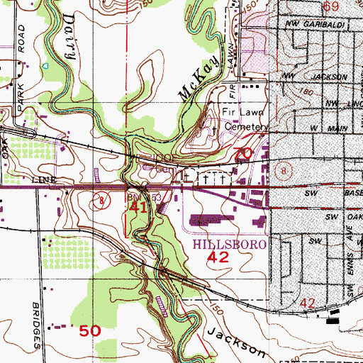 Topographic Map of Hillsboro Pioneer Cemetery, OR
