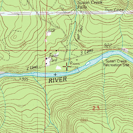 Topographic Map of Susan Creek Falls Recreation Area, OR