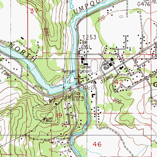 Topographic Map of Umpqua National Forest North Umpqua Ranger District Station, OR