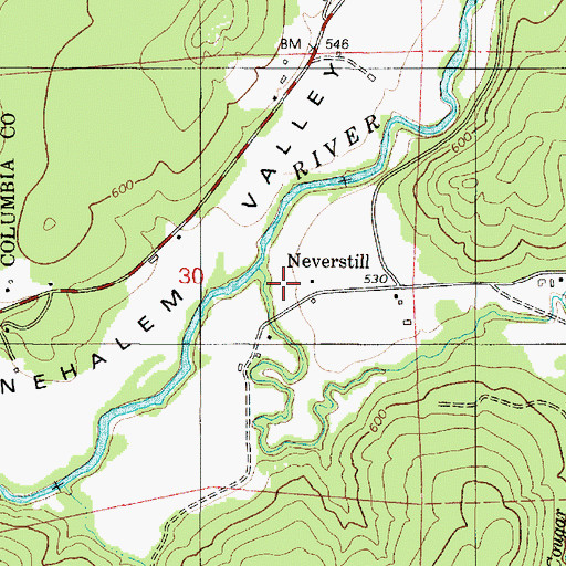 Topographic Map of Neverstill, OR