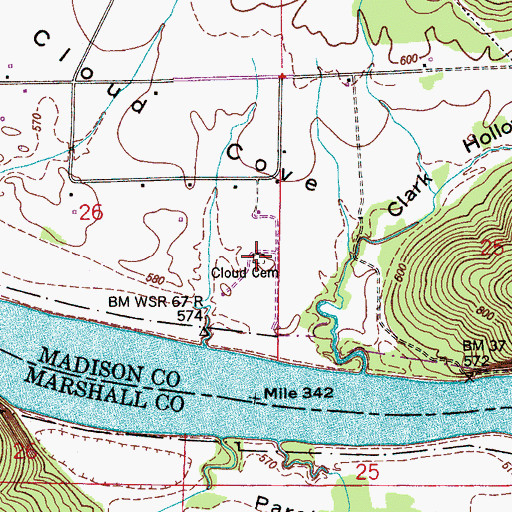 Topographic Map of Cloud Cemetery, AL