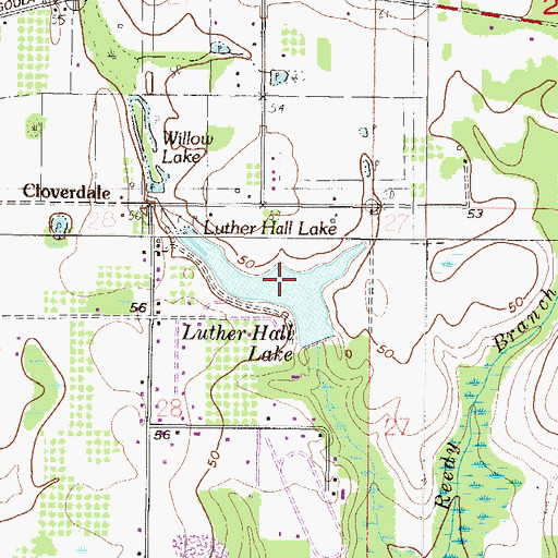 Topographic Map of Luther Hall Lake, AL
