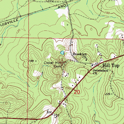 Topographic Map of Clover Hill Cemetery, AL