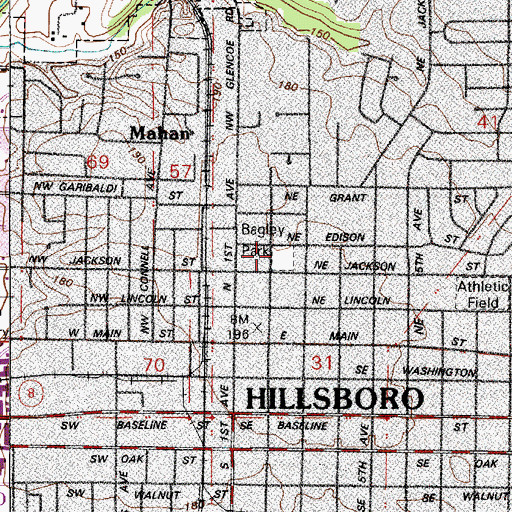 Topographic Map of Bagley Park, OR