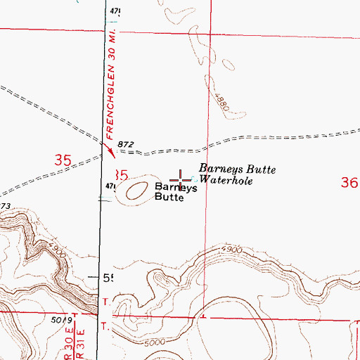 Topographic Map of Barneys Butte Waterhole, OR