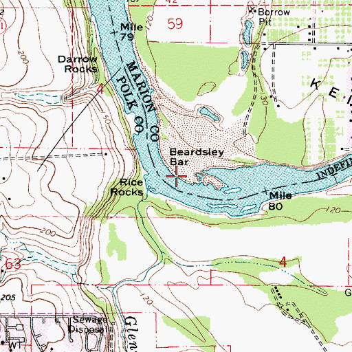 Topographic Map of Beardsley Bar, OR