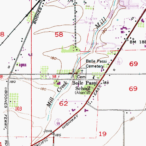 Topographic Map of Belle Passi Cemetery, OR