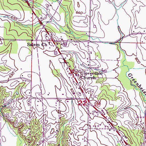 Topographic Map of Cloverdale Church, AL