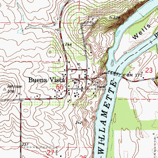 Topographic Map of Buena Vista, OR