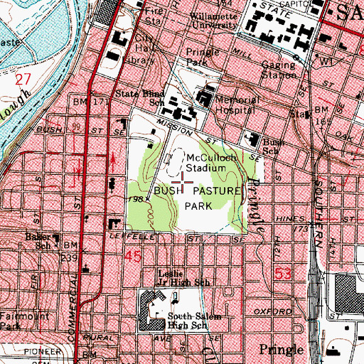 Topographic Map of Bush's Pasture City Park, OR