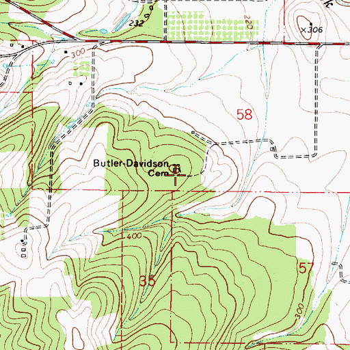 Topographic Map of Butler Davidson Cemetery, OR