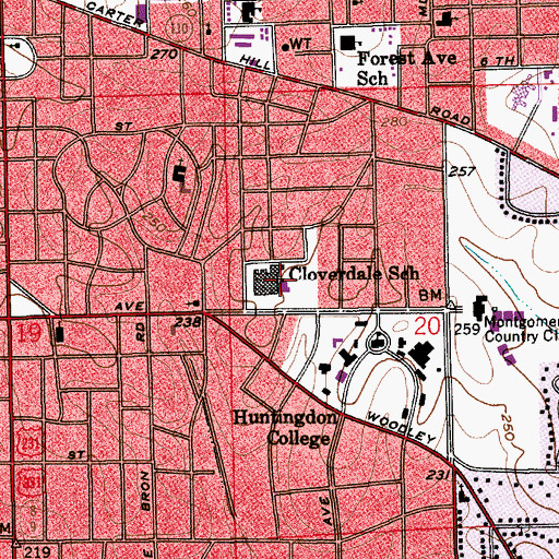 Topographic Map of Cloverdale Junior High School, AL