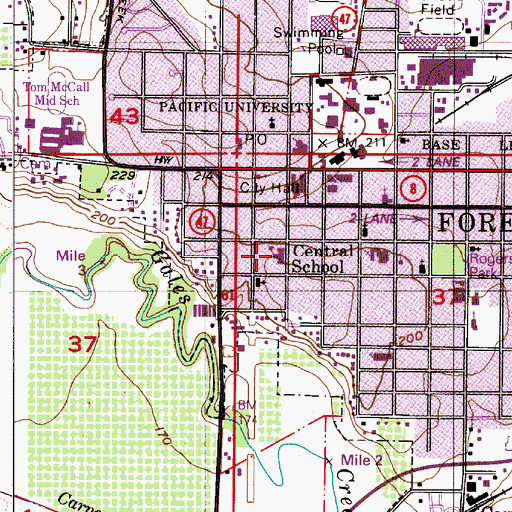 Topographic Map of Central School (historical), OR