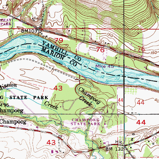 Topographic Map of Champoeg Creek, OR
