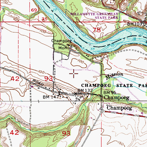 Topographic Map of Champoeg State Park, OR