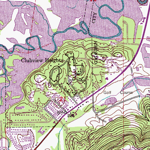 Topographic Map of Clubview Heights, AL