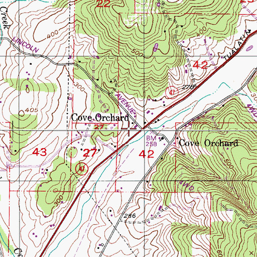 Topographic Map of Cove Orchard, OR