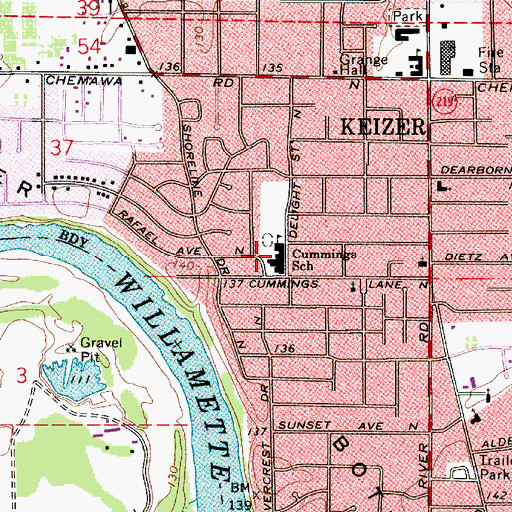 Topographic Map of Cummings Elementary School, OR
