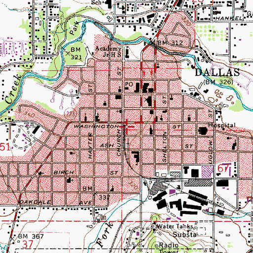 Topographic Map of Dallas, OR