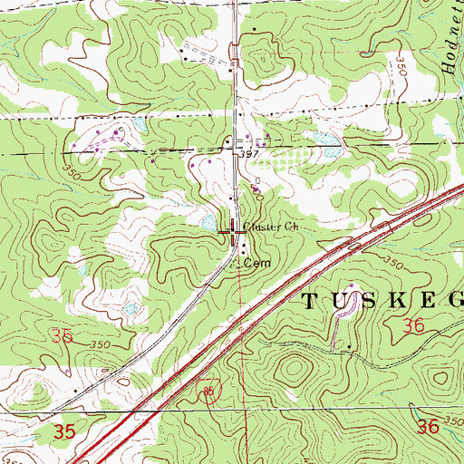 Topographic Map of Cluster Church, AL