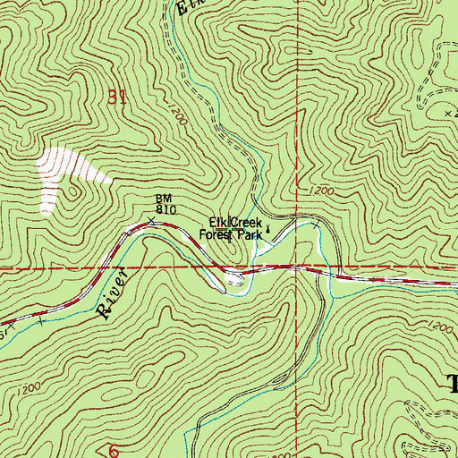 Topographic Map of Elk Creek Campground, OR