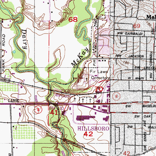 Topographic Map of Fir Lawn Cemetery, OR