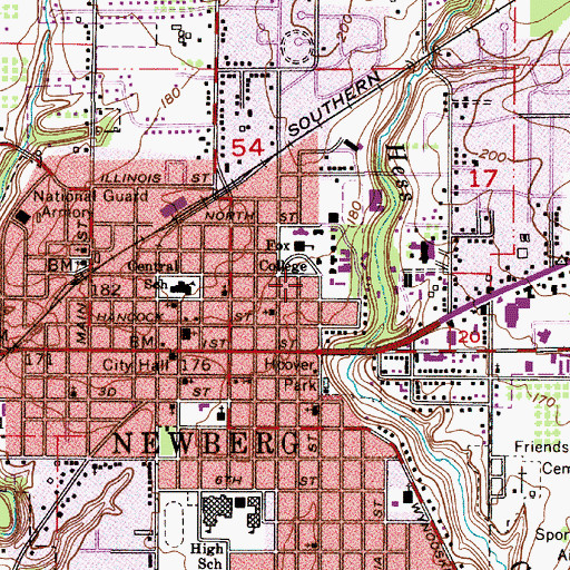 Topographic Map of George Fox University, OR