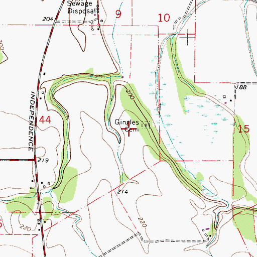 Topographic Map of Gingles Cemetery, OR