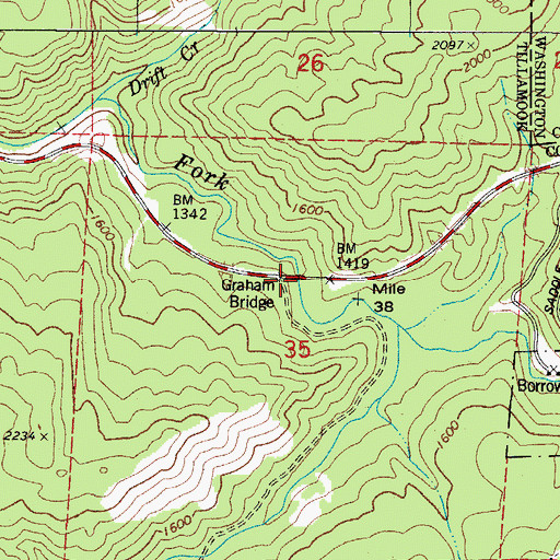 Topographic Map of Graham Bridge, OR