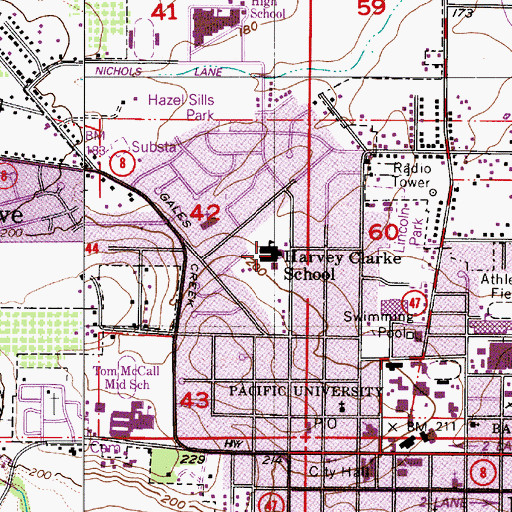 Topographic Map of Harvey Clarke Elementary School, OR