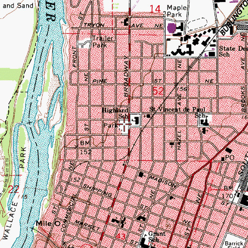 Topographic Map of Highland Elementary School, OR