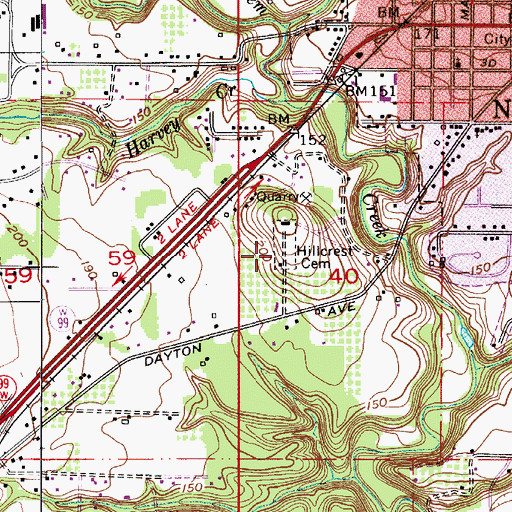 Topographic Map of Hillcrest Cemetery, OR
