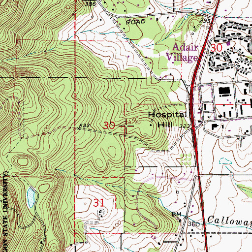 Topographic Map of Hospital Hill, OR