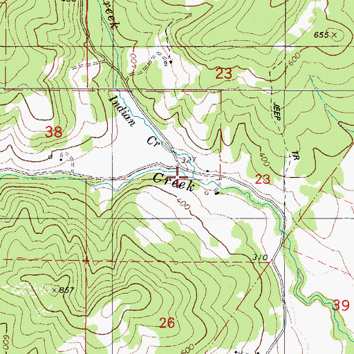 Topographic Map of Indian Creek, OR