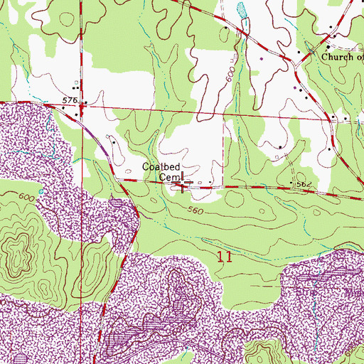 Topographic Map of Coalbed Cemetery, AL