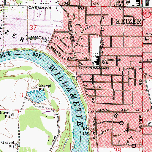 Topographic Map of Keizer Bottom, OR