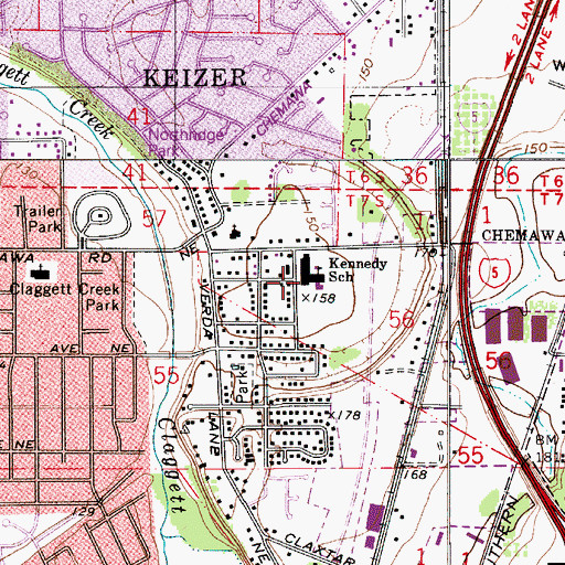 Topographic Map of Kennedy Elementary School, OR