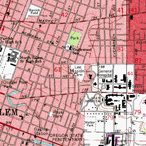 Topographic Map of Lee Mission Cemetery, OR