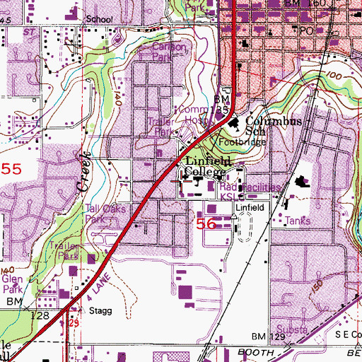 Topographic Map of Linfield College, OR