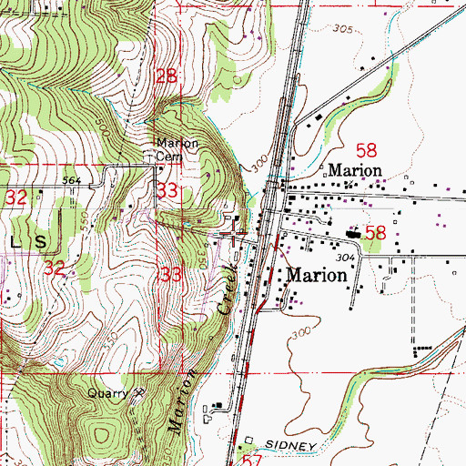 Topographic Map of Marion, OR