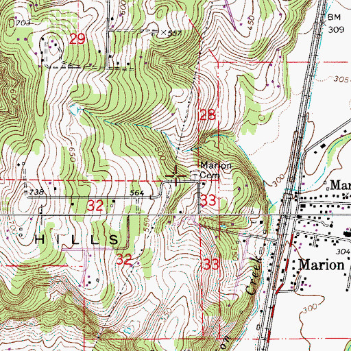 Topographic Map of Marion Friends Cemetery, OR