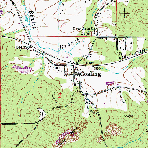 Topographic Map of Coaling, AL