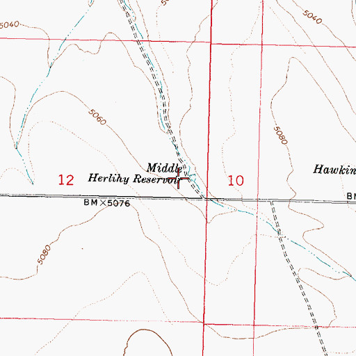 Topographic Map of Middle Herlihy Reservoir, OR