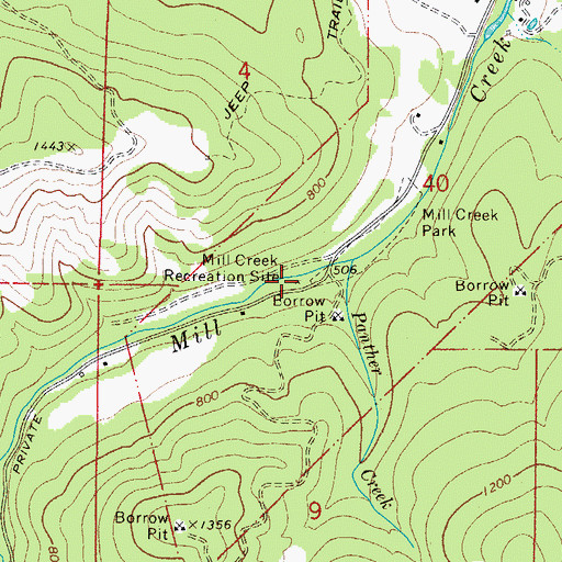 Topographic Map of Mill Creek Recreation Site, OR