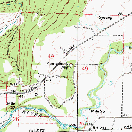Topographic Map of Montgomery Cemetery, OR