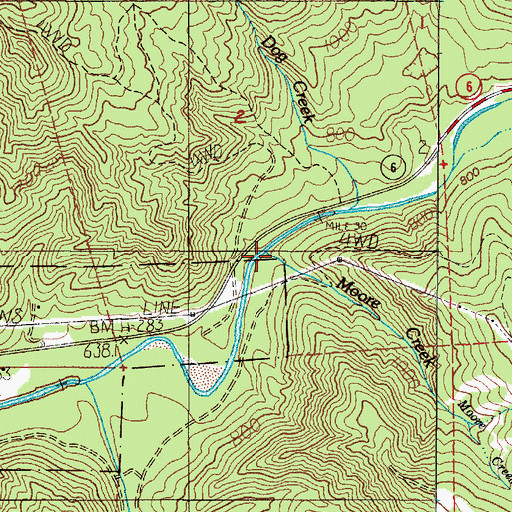 Topographic Map of Moore Creek, OR